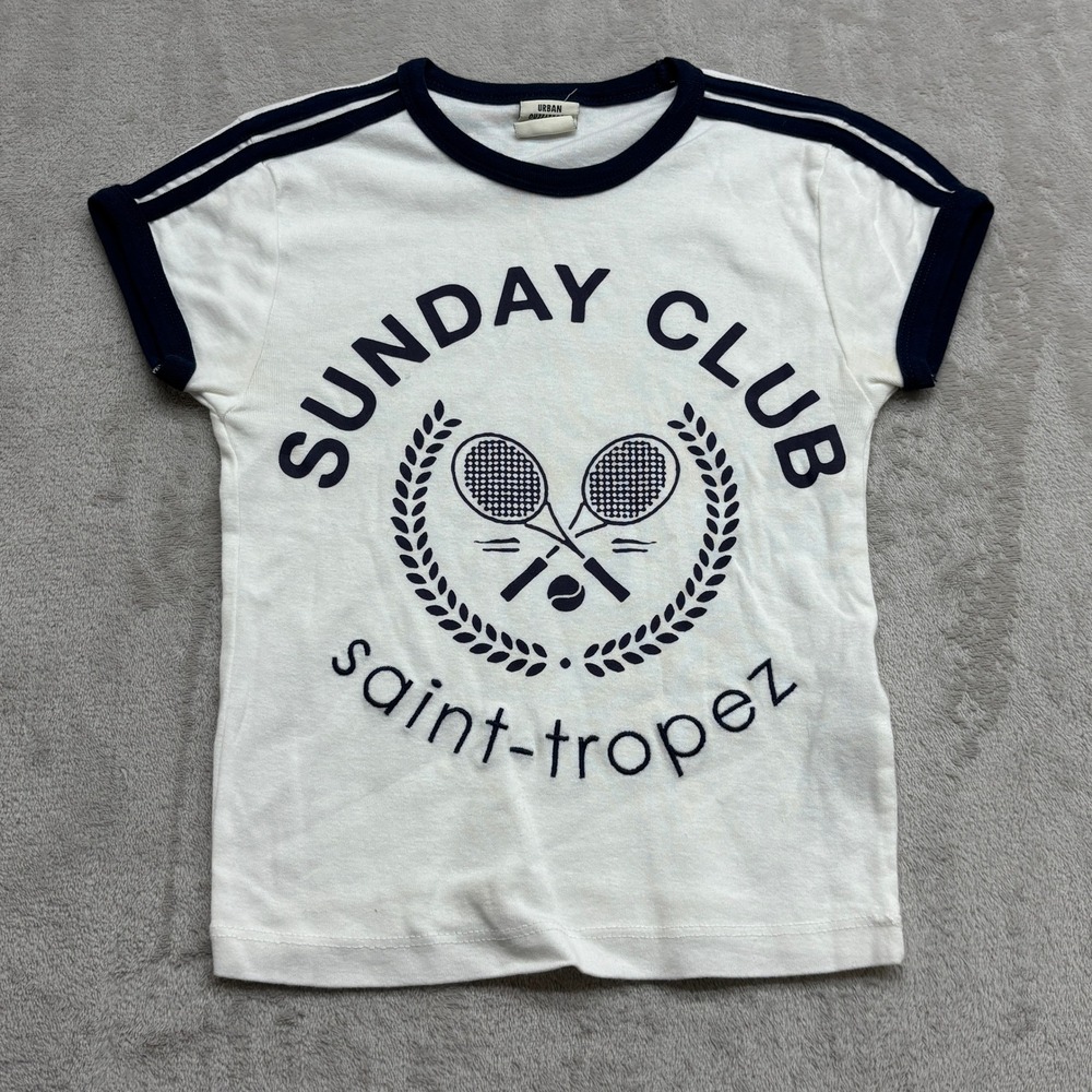 Urban Outfitters Ringer Tee Women XS White Sunday Club Tenniscore Retro Preppy